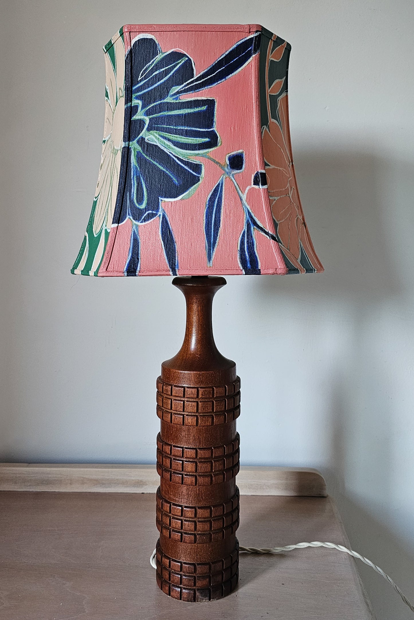 Upcycled Floral Lampshade & Mid Century Teak Base