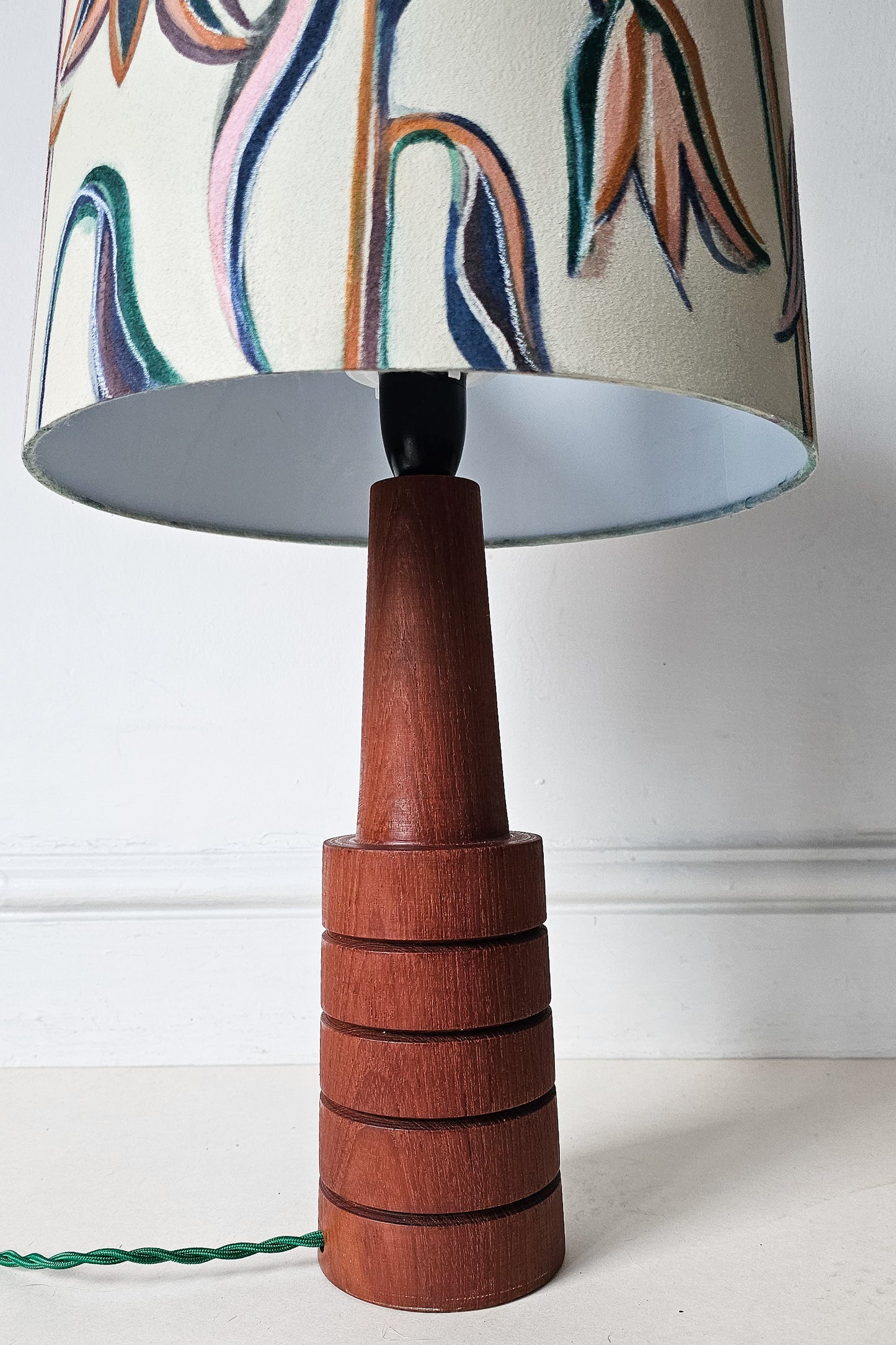 Upcycled Tulip Pattern Lampshade & Mid Century Teak Base