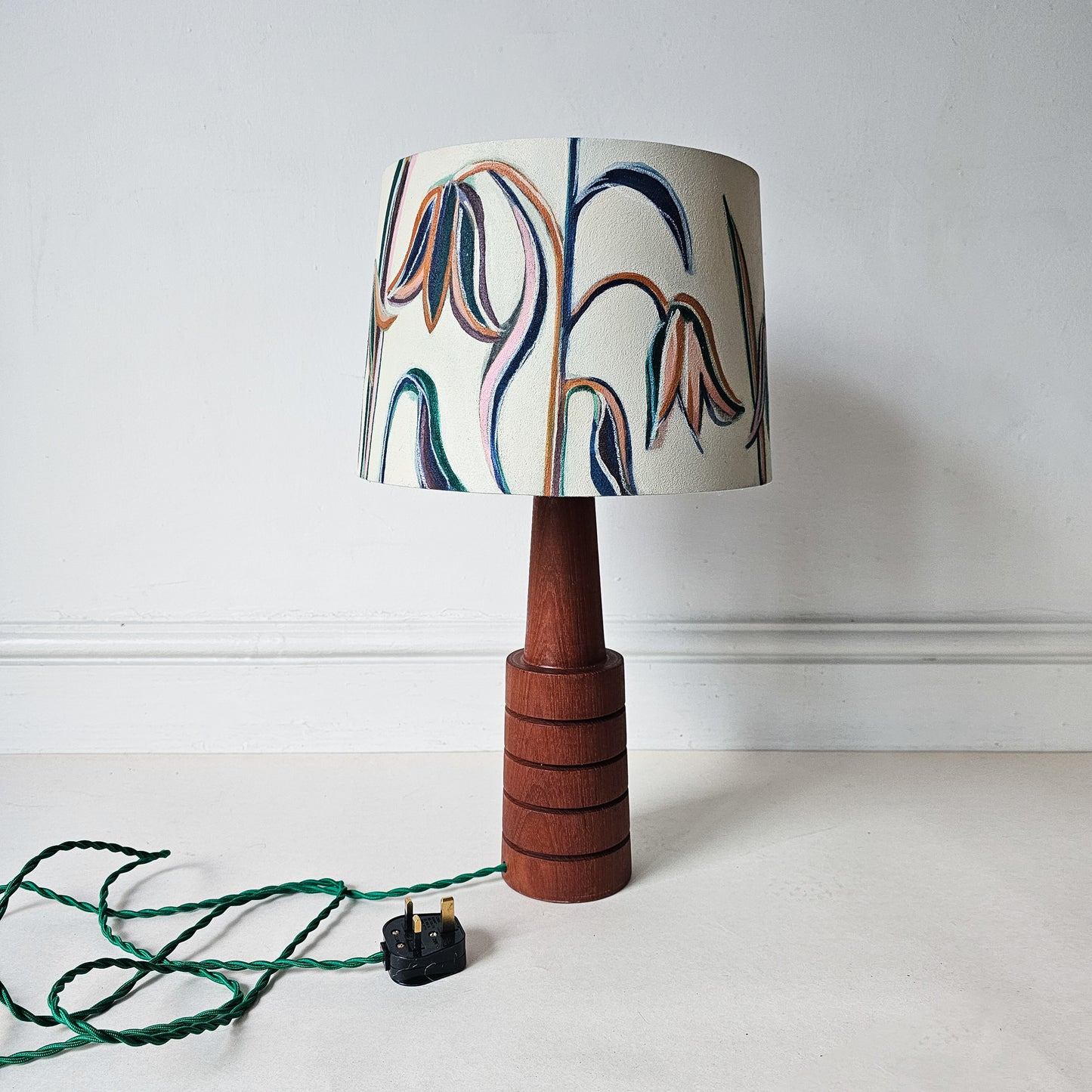 Upcycled Tulip Pattern Lampshade & Mid Century Teak Base