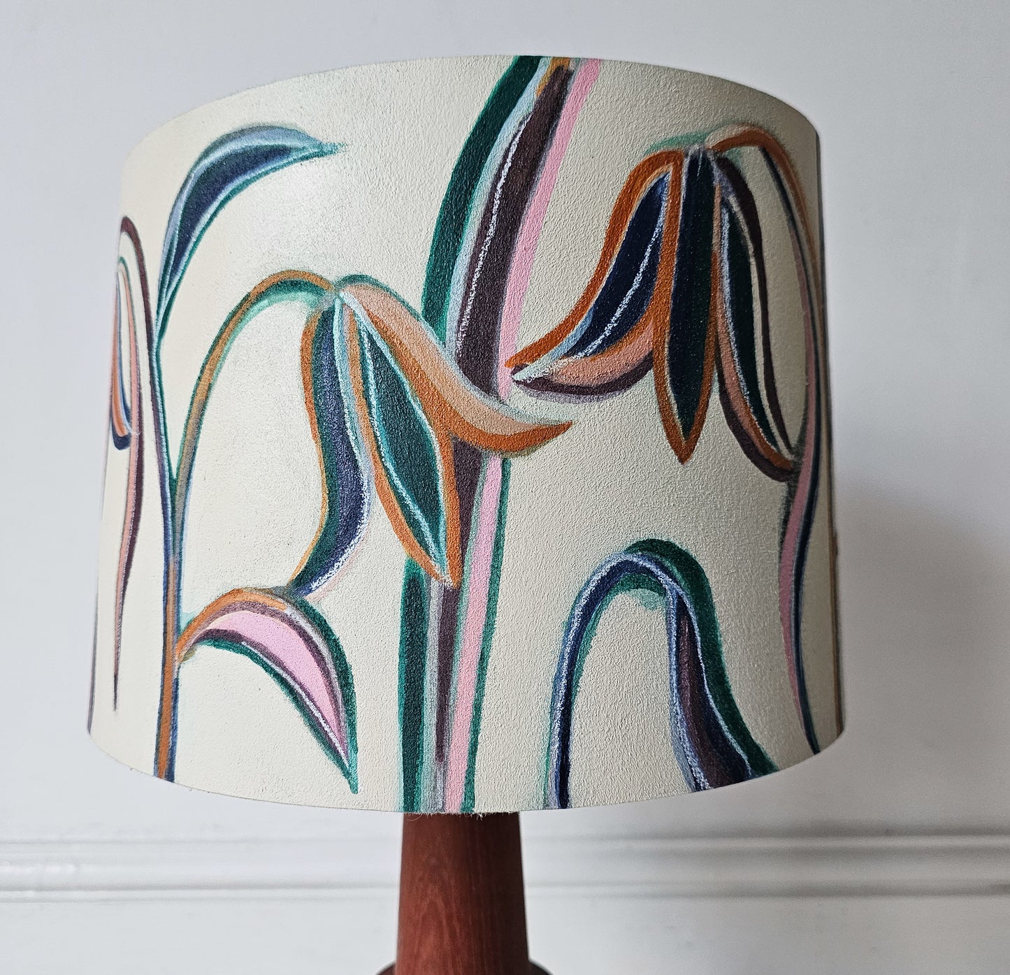 Upcycled Tulip Pattern Lampshade & Mid Century Teak Base