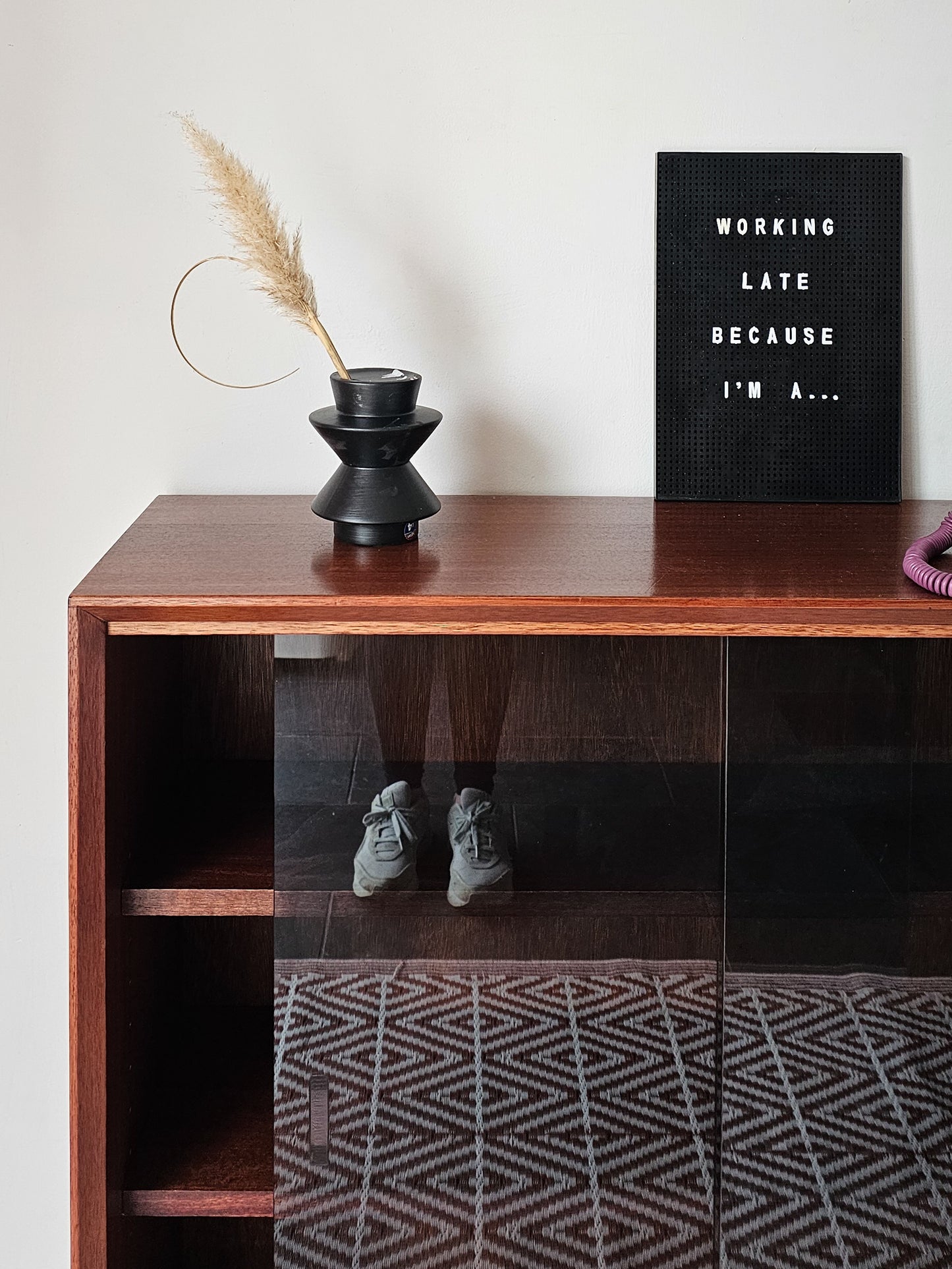 'The Emile' Mid Century Teak & Black Glass Drinks Cabinet Bookcase