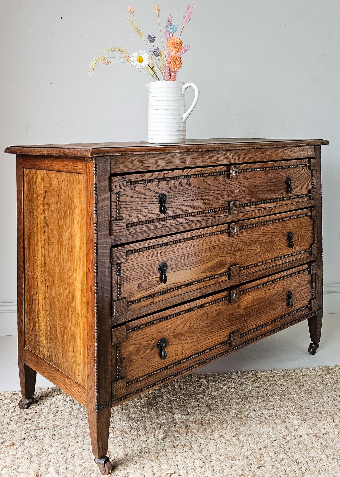 'The Harry' 1930s Oak Beaded Chest of Drawers