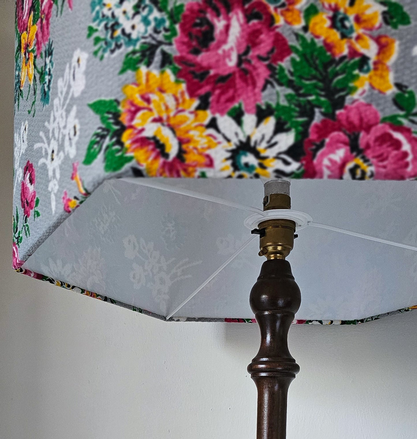 Pair of Antique Floor Lamp Tables with Floral Shades