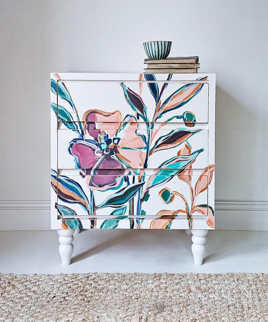 The Bloom Hand-painted Floral Folk Chest of Drawers