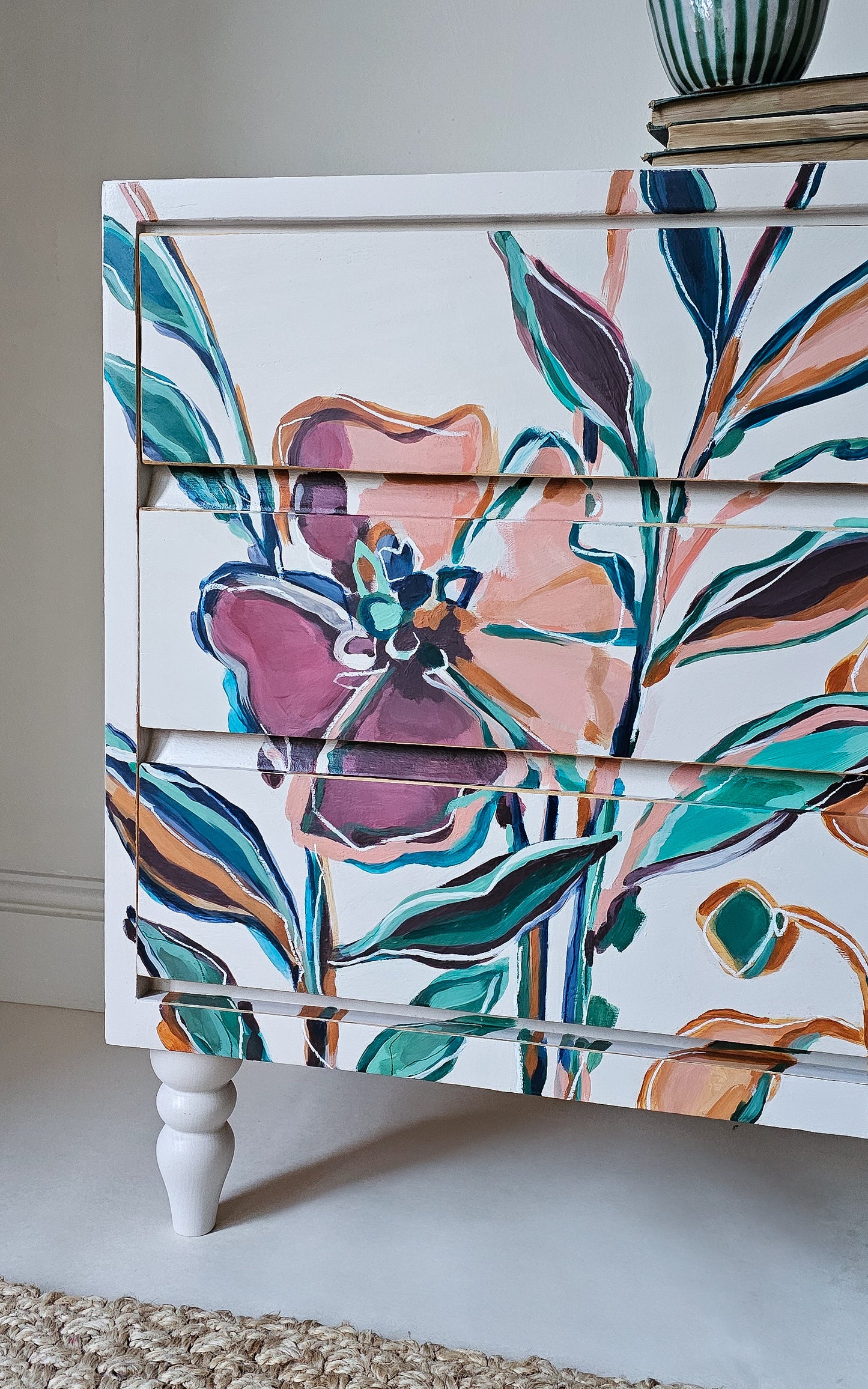 The Bloom Hand-painted Floral Folk Chest of Drawers