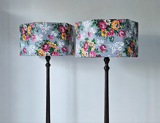 Pair of Antique Floor Lamp Tables with Floral Shades