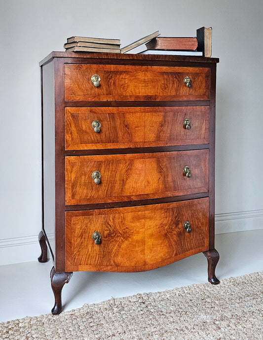 Bow Fronted Art Deco Flame Mahogany Chest of Drawers