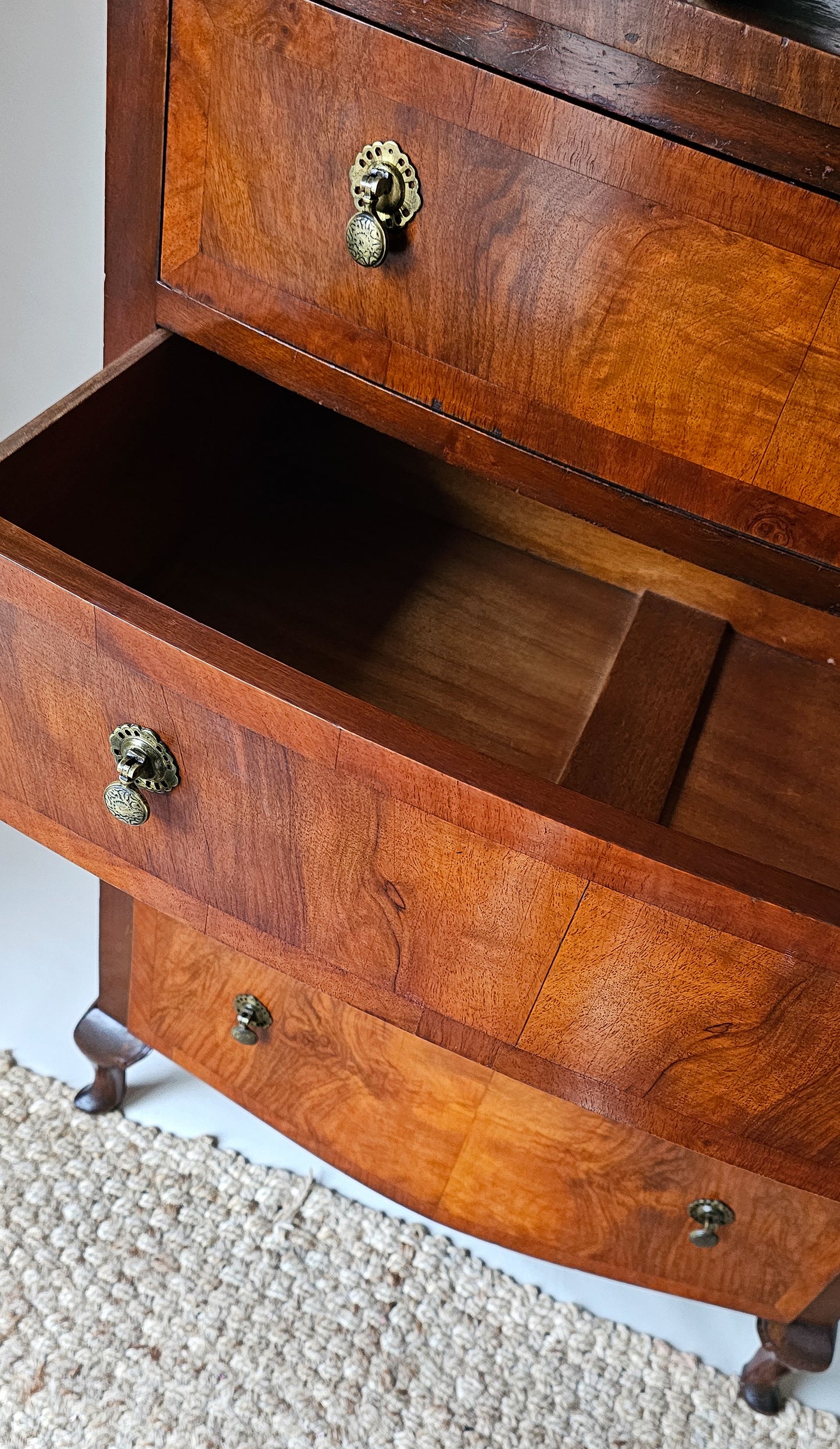 Bow Fronted Art Deco Flame Mahogany Chest of Drawers