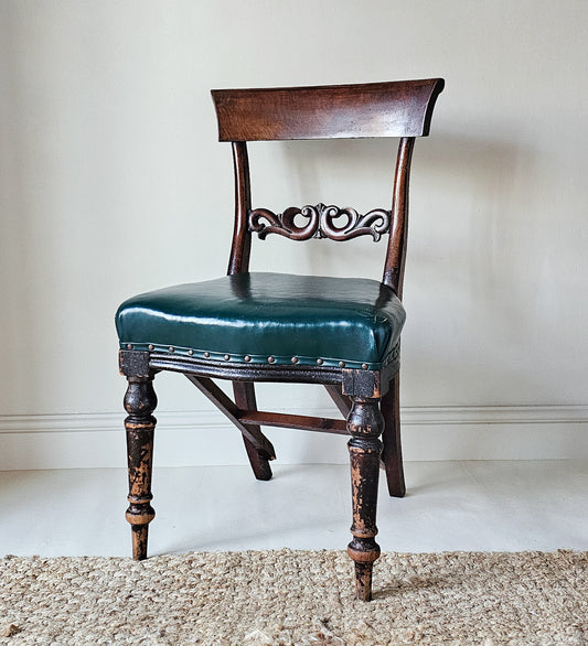 The Georgia Antique Mahogany & Teal Carved Chair