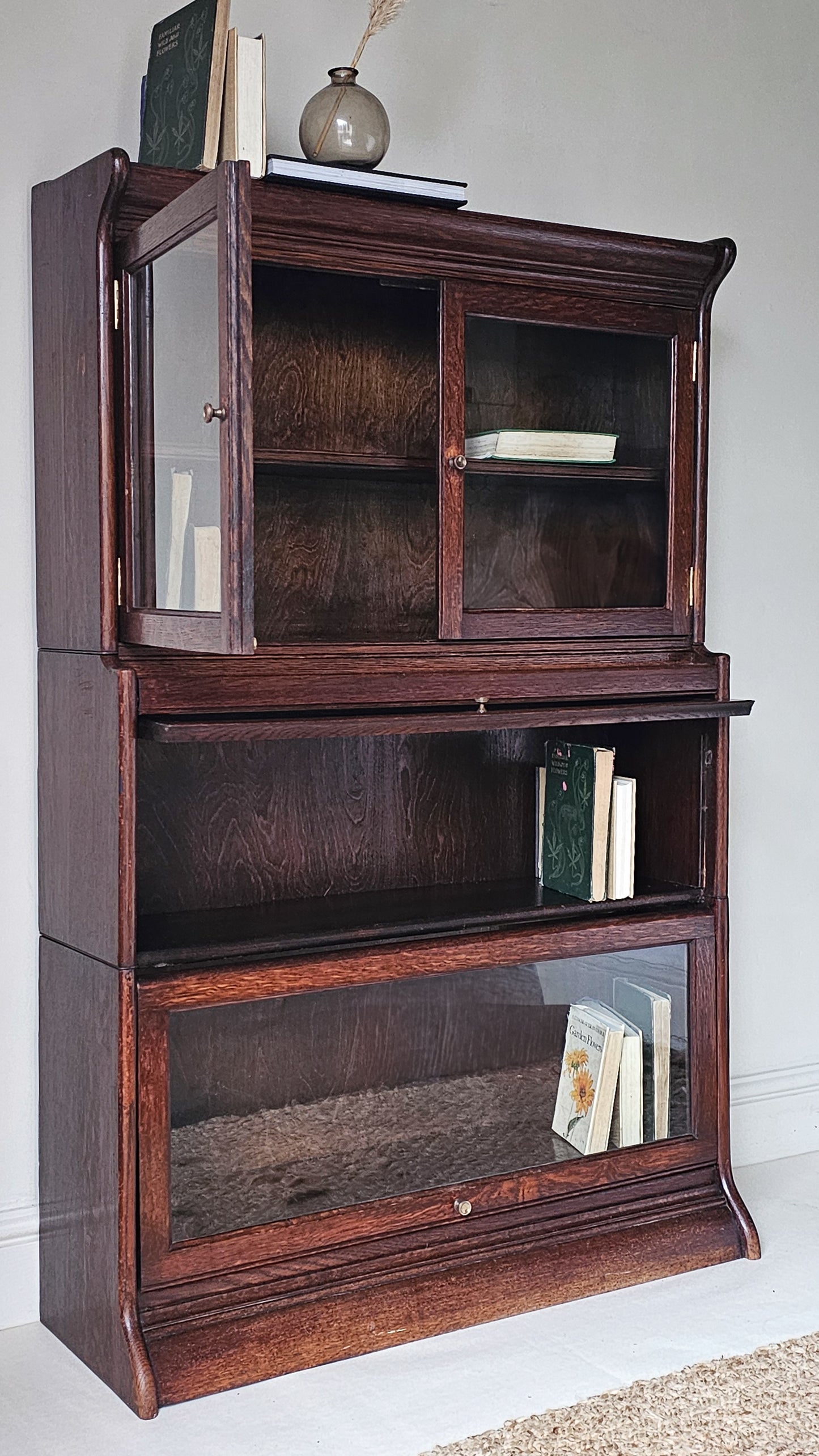 The Charles British Oak Antique Library Solicitors Bookcase Stacking Cabinet