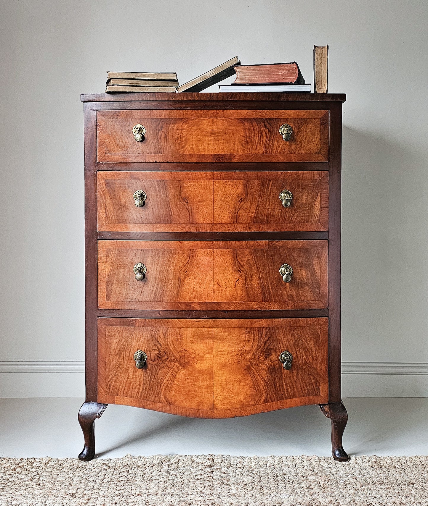 Bow Fronted Art Deco Flame Mahogany Chest of Drawers