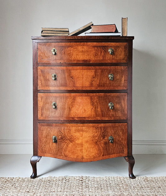 Bow Fronted Art Deco Flame Mahogany Chest of Drawers